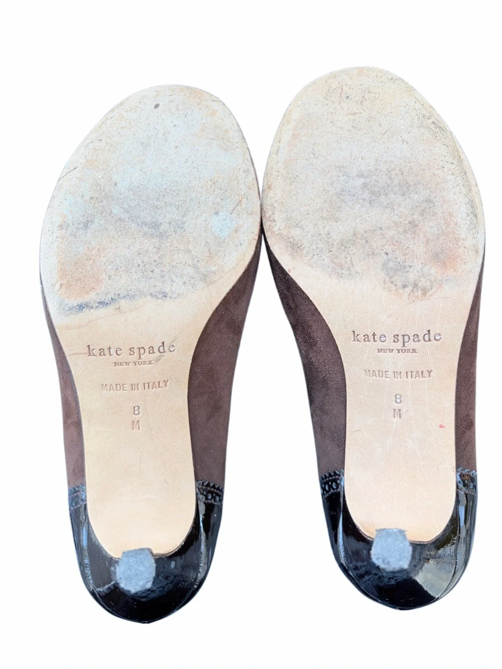 Kate‎ Spade Brown Suede / Patent Leather Mary Jane Heels with Pink Insole